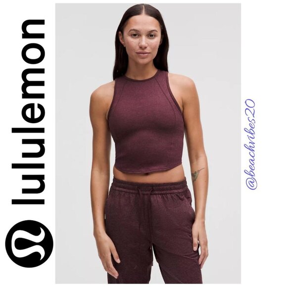 LULULEMON ATHLETICA Softy Suedey Crewneck Cropped Tank Top Garnet/Garnet LL-158 - Picture 2 of 11
